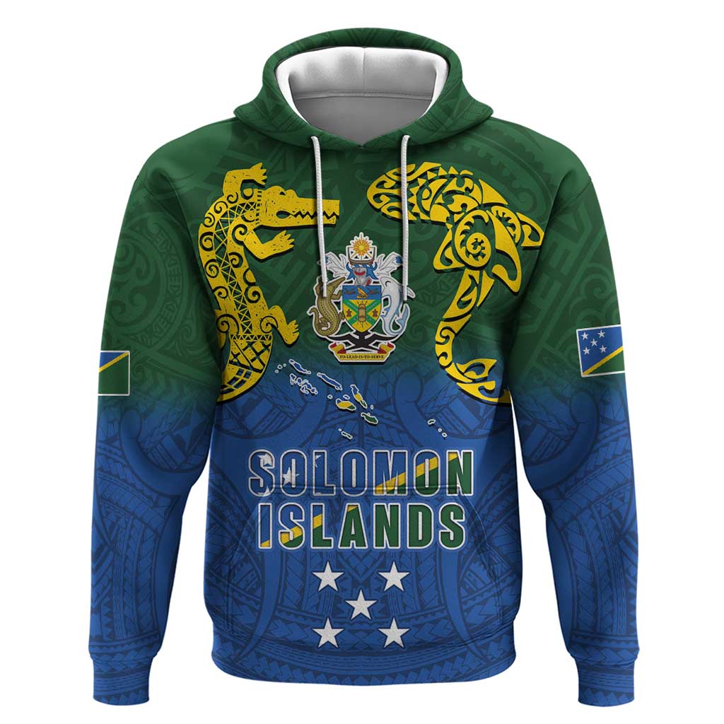 Solomon Islands Hoodie The Guardians-Tribal Crocodile and Shark Melanesian Tattoo