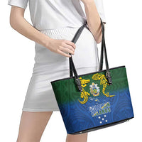 Solomon Islands Leather Tote Bag The Guardians-Tribal Crocodile and Shark Melanesian Tattoo
