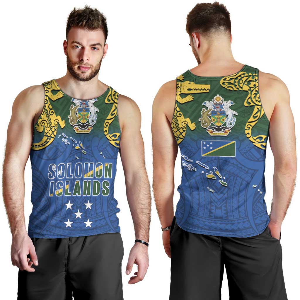 Solomon Islands Men Tank Top The Guardians-Tribal Crocodile and Shark Melanesian Tattoo