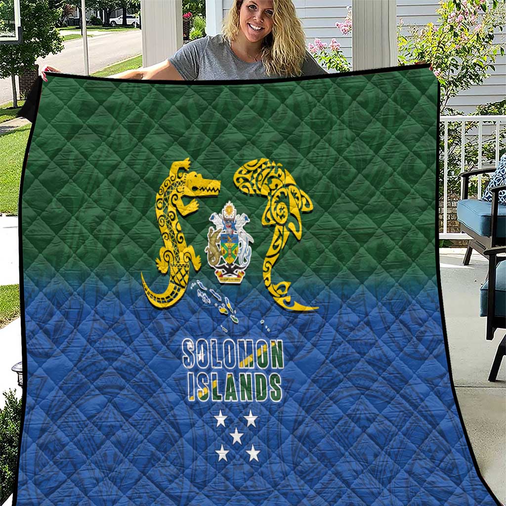 Solomon Islands Quilt The Guardians-Tribal Crocodile and Shark Melanesian Tattoo
