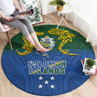 Solomon Islands Round Carpet The Guardians-Tribal Crocodile and Shark Melanesian Tattoo