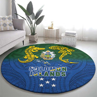 Solomon Islands Round Carpet The Guardians-Tribal Crocodile and Shark Melanesian Tattoo