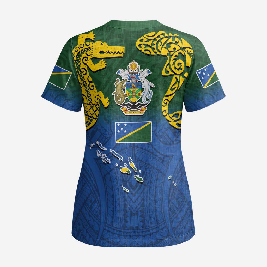 Solomon Islands Scrub Top The Guardians-Tribal Crocodile and Shark Melanesian Tattoo - Polynesian Pride