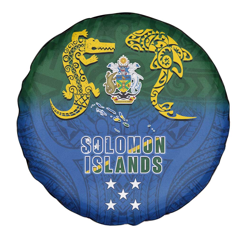 Solomon Islands Spare Tire Cover The Guardians-Tribal Crocodile and Shark Melanesian Tattoo