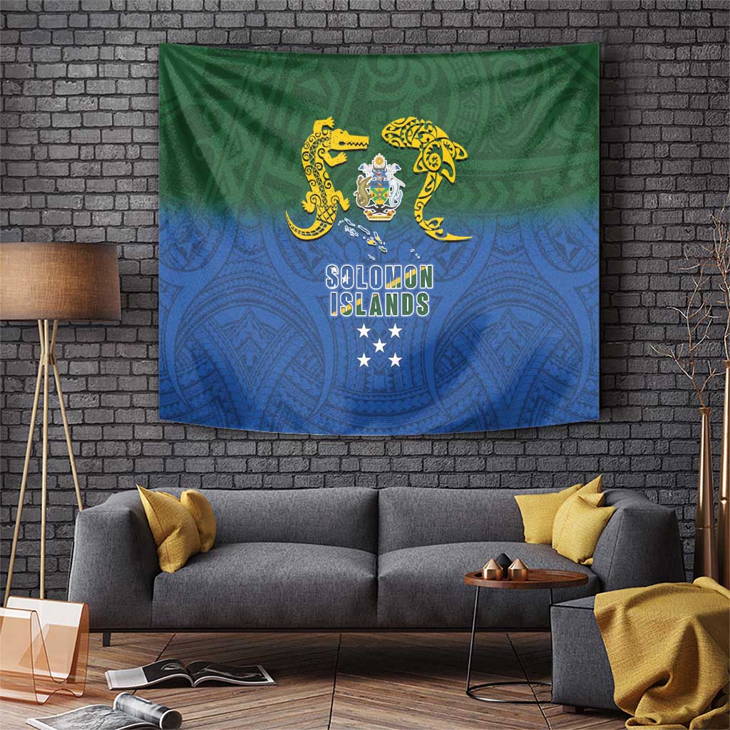 Solomon Islands Tapestry The Guardians-Tribal Crocodile and Shark Melanesian Tattoo