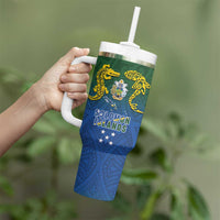 Solomon Islands Tumbler With Handle The Guardians-Tribal Crocodile and Shark Melanesian Tattoo
