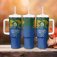 Solomon Islands Tumbler With Handle The Guardians-Tribal Crocodile and Shark Melanesian Tattoo