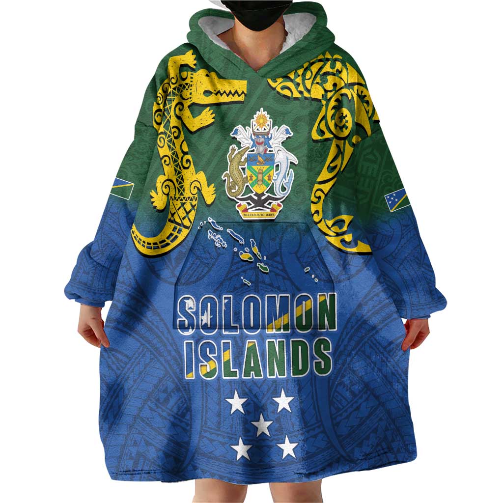 Solomon Islands Wearable Blanket Hoodie The Guardians-Tribal Crocodile and Shark Melanesian Tattoo