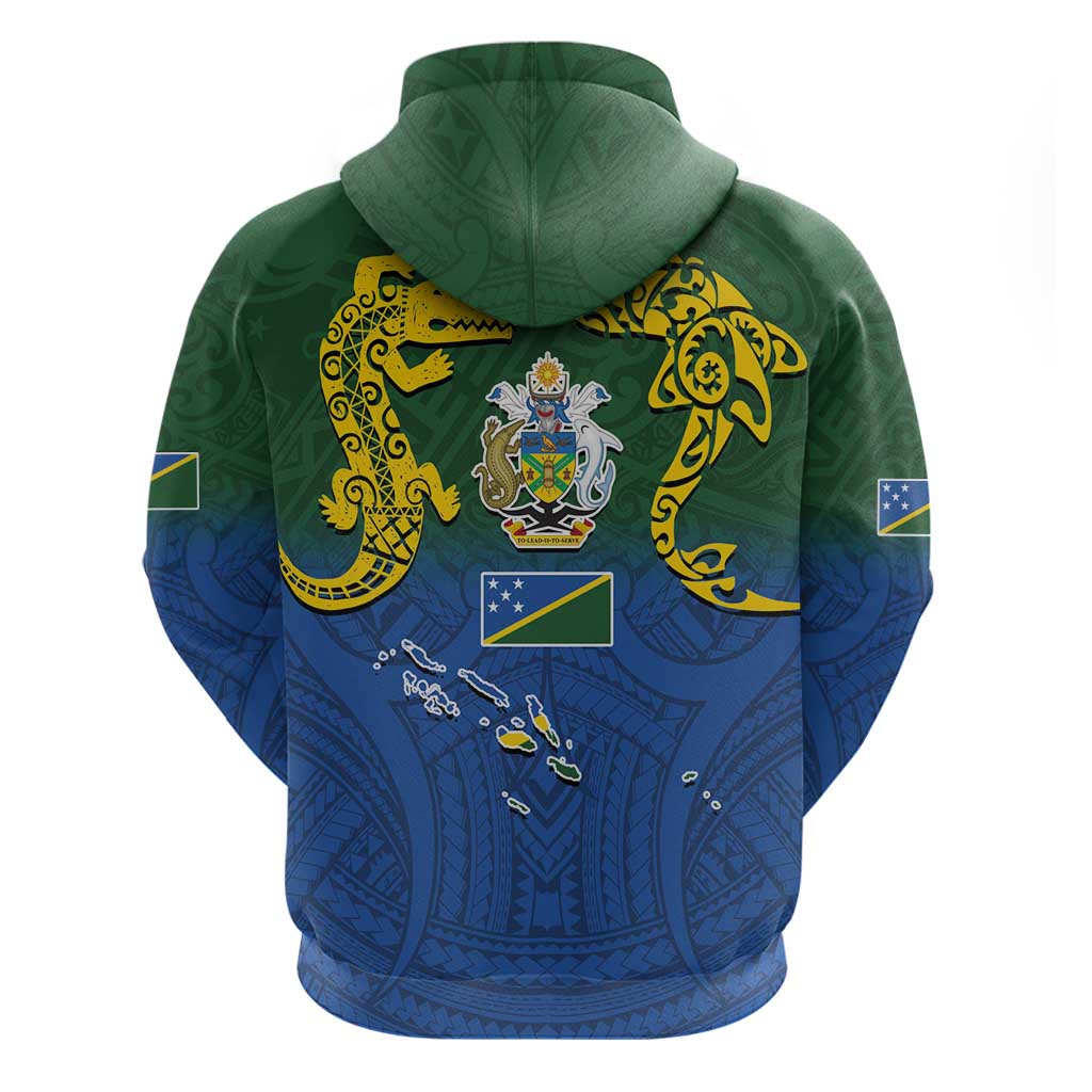 Solomon Islands Zip Hoodie The Guardians-Tribal Crocodile and Shark Melanesian Tattoo