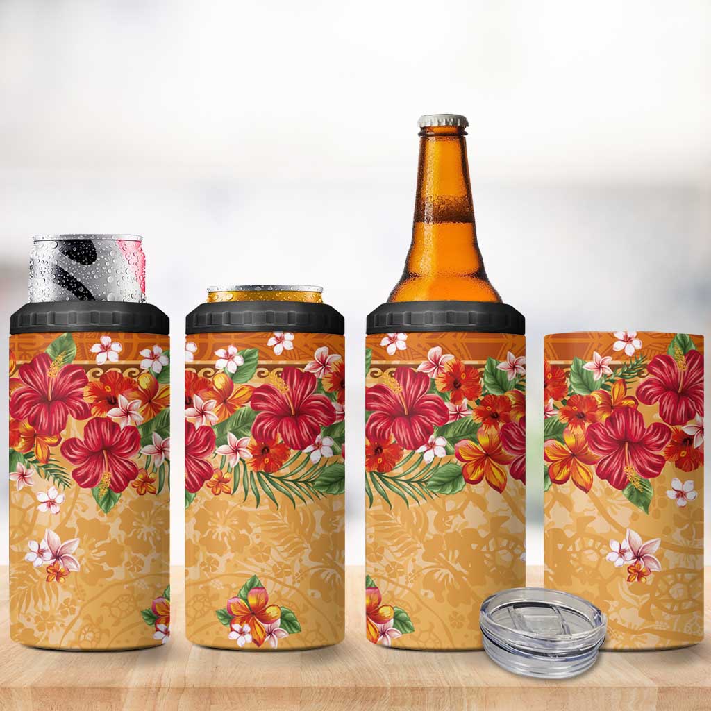 Hawaii Hibiscus 4 in 1 Can Cooler Tumbler Turtles and Tribal Motifs Vintage Floral Style