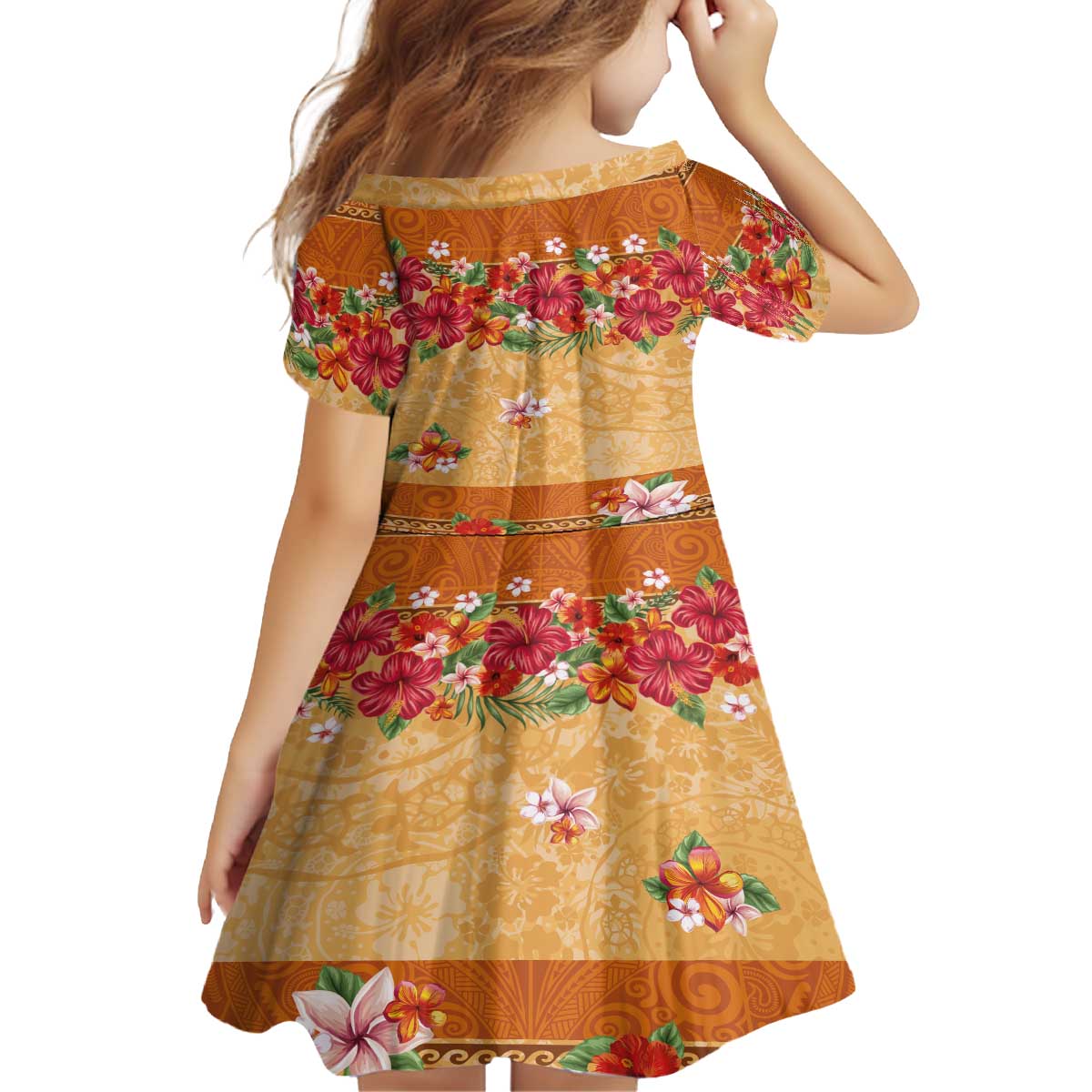 Hawaii Hibiscus Family Matching Off The Shoulder Long Sleeve Dress and Hawaiian Shirt Turtles and Tribal Motifs Vintage Floral Style