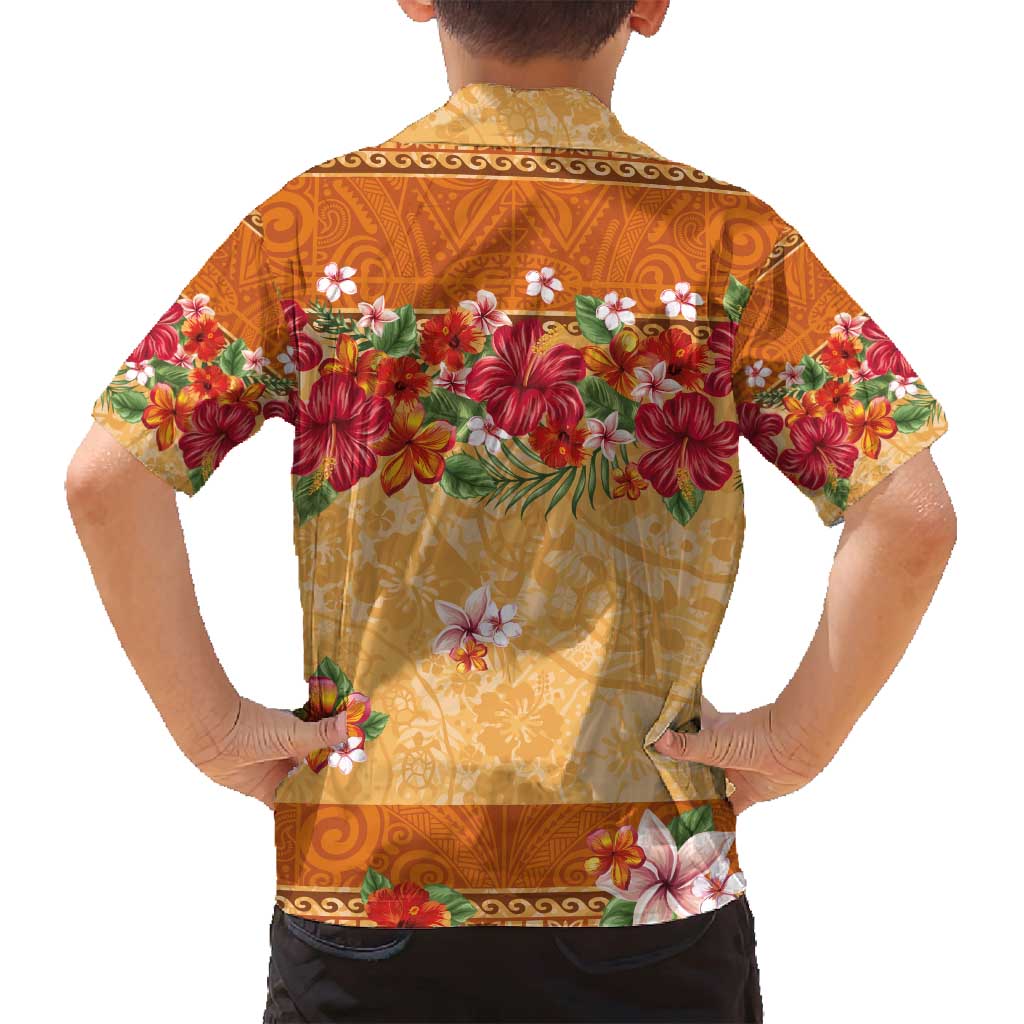 Hawaii Hibiscus Family Matching Off Shoulder Short Dress and Hawaiian Shirt Turtles and Tribal Motifs Vintage Floral Style LT03 - Polynesian Pride