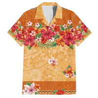 Hawaii Hibiscus Family Matching Off Shoulder Short Dress and Hawaiian Shirt Turtles and Tribal Motifs Vintage Floral Style LT03 Dad's Shirt - Short Sleeve Yellow - Polynesian Pride