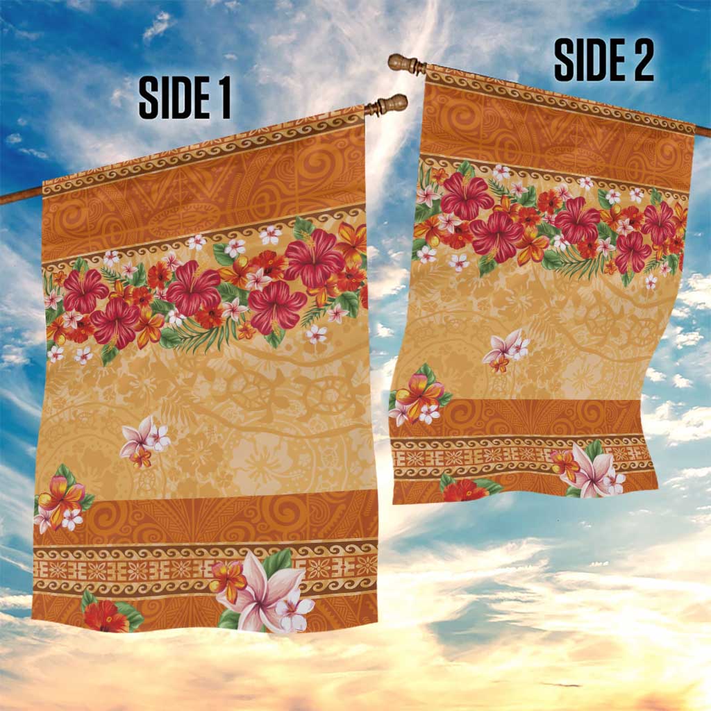 Hawaii Hibiscus Garden Flag Turtles and Tribal Motifs Vintage Floral Style
