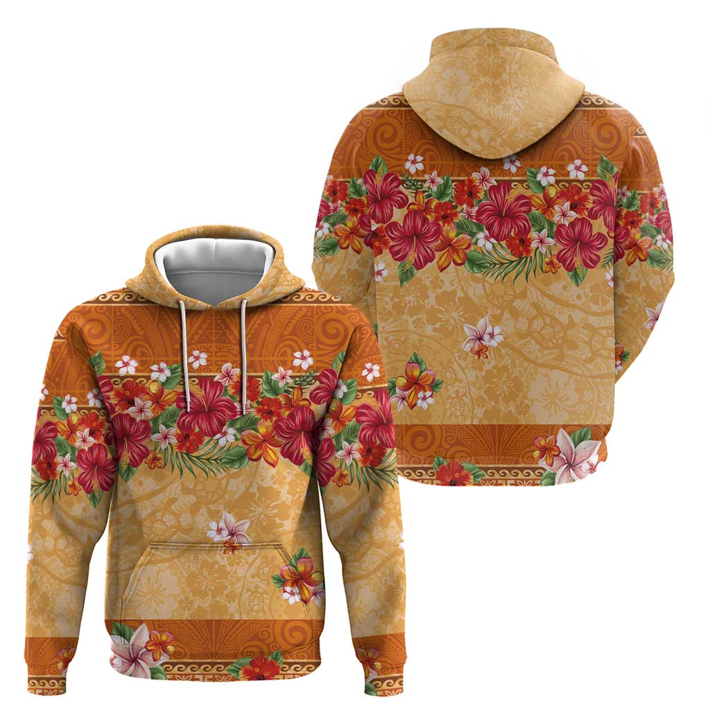 Hawaii Hibiscus Hoodie Turtles and Tribal Motifs Vintage Floral Style