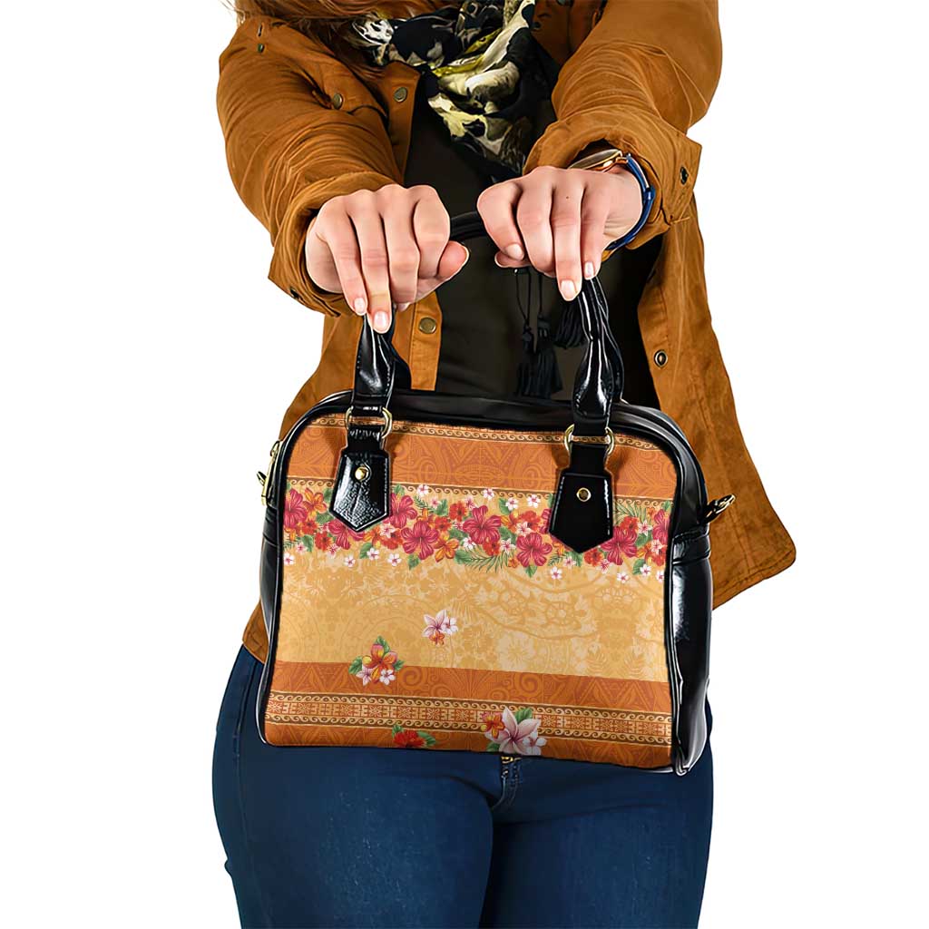Hawaii Hibiscus Shoulder Handbag Turtles and Tribal Motifs Vintage Floral Style LT03 One Size Yellow - Polynesian Pride