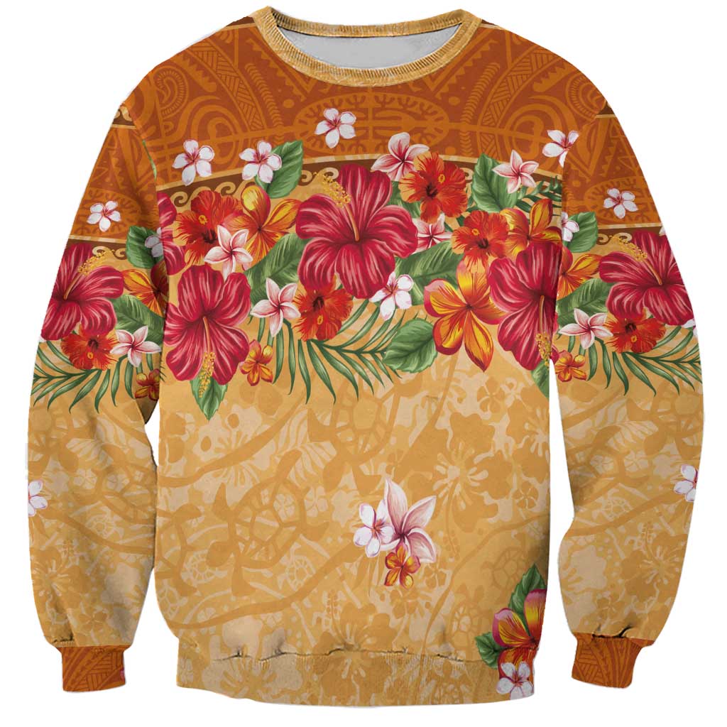 Hawaii Hibiscus Sweatshirt Turtles and Tribal Motifs Vintage Floral Style