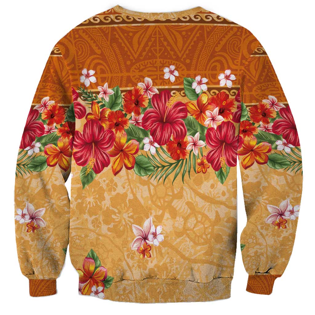 Hawaii Hibiscus Sweatshirt Turtles and Tribal Motifs Vintage Floral Style