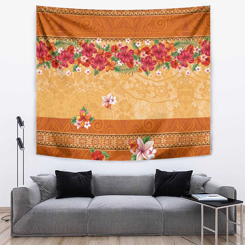 Hawaii Hibiscus Tapestry Turtles and Tribal Motifs Vintage Floral Style LT03 Yellow - Polynesian Pride