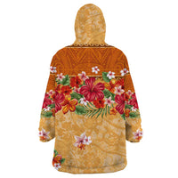 Hawaii Hibiscus Wearable Blanket Hoodie Turtles and Tribal Motifs Vintage Floral Style