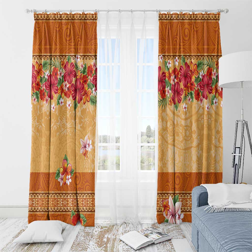 Hawaii Hibiscus Window Curtain Turtles and Tribal Motifs Vintage Floral Style