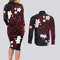 French Polynesia Tiare Day Couples Matching Long Sleeve Bodycon Dress and Long Sleeve Button Shirt Seal and Polynesian Pattern