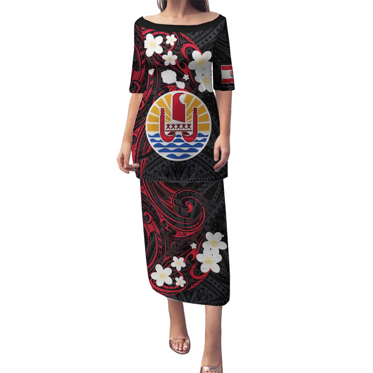 French Polynesia Tiare Day Family Matching Puletasi and Hawaiian Shirt Seal and Polynesian Pattern