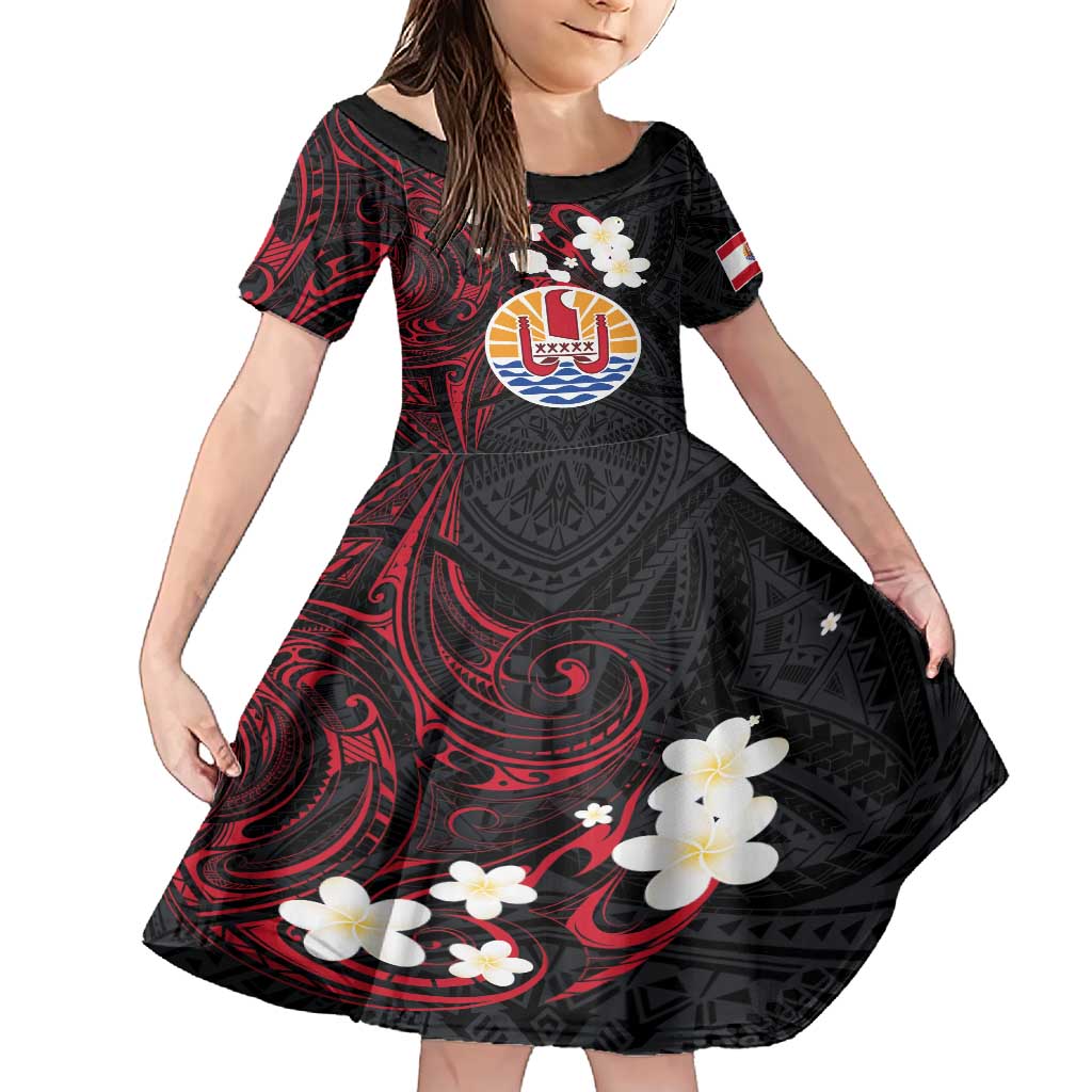 French Polynesia Tiare Day Family Matching Short Sleeve Bodycon Dress and Hawaiian Shirt Seal and Polynesian Pattern LT03 Daughter's Dress Black - Polynesian Pride