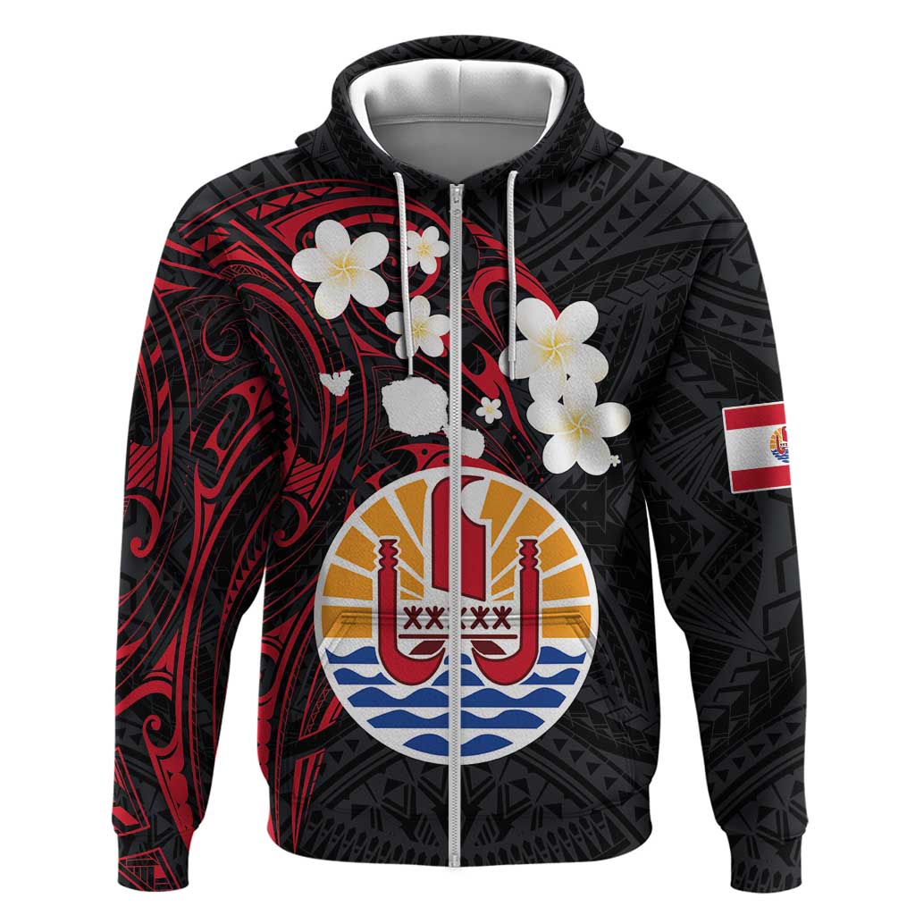 French Polynesia Tiare Day Hoodie Seal and Polynesian Pattern LT03 Zip Hoodie Black - Polynesian Pride