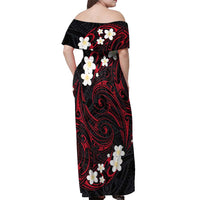French Polynesia Tiare Day Off Shoulder Maxi Dress Seal and Polynesian Pattern