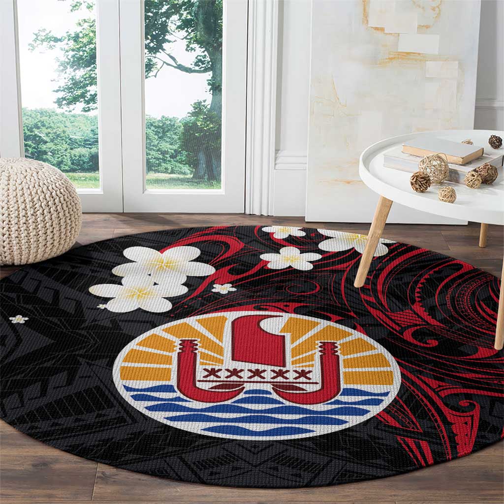 French Polynesia Tiare Day Round Carpet Seal and Polynesian Pattern