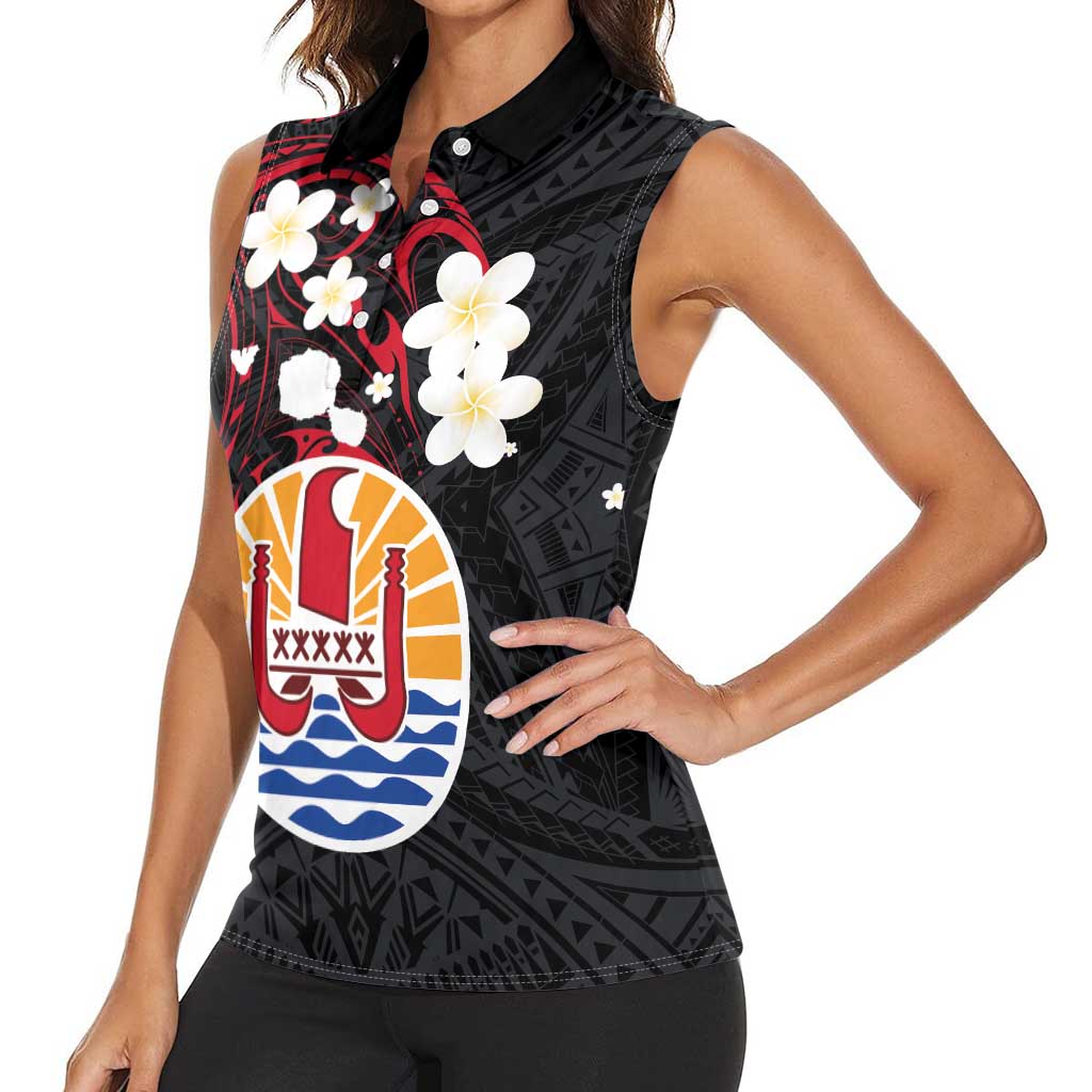 French Polynesia Tiare Day Women Sleeveless Polo Shirt Seal and Polynesian Pattern