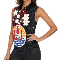 French Polynesia Tiare Day Women Sleeveless Polo Shirt Seal and Polynesian Pattern