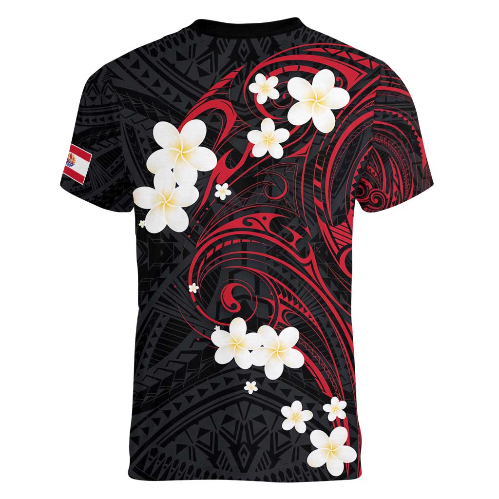 French Polynesia Tiare Day Women V-Neck T-Shirt Seal and Polynesian Pattern