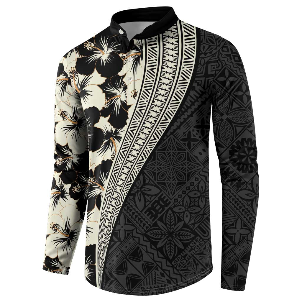 Bula Hibiscus Festival Button Sweatshirt Tapa Pattern Half Style LT03 - Polynesian Pride