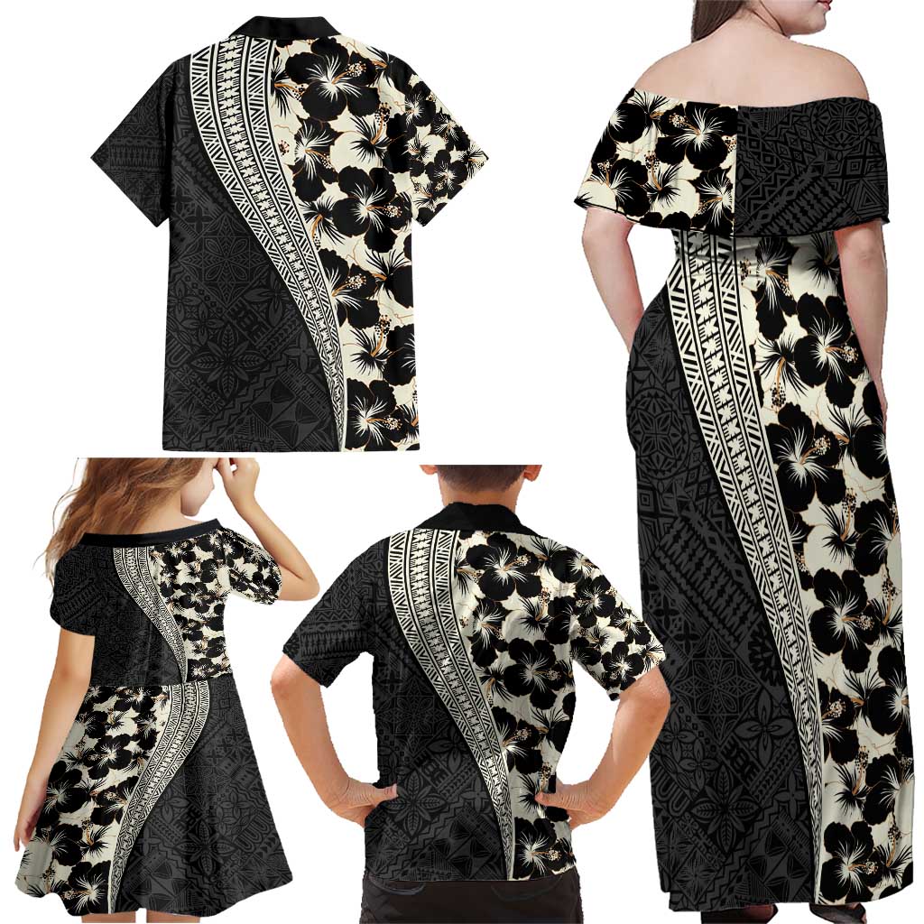 Bula Hibiscus Festival Family Matching Off Shoulder Maxi Dress and Hawaiian Shirt Tapa Pattern Half Style