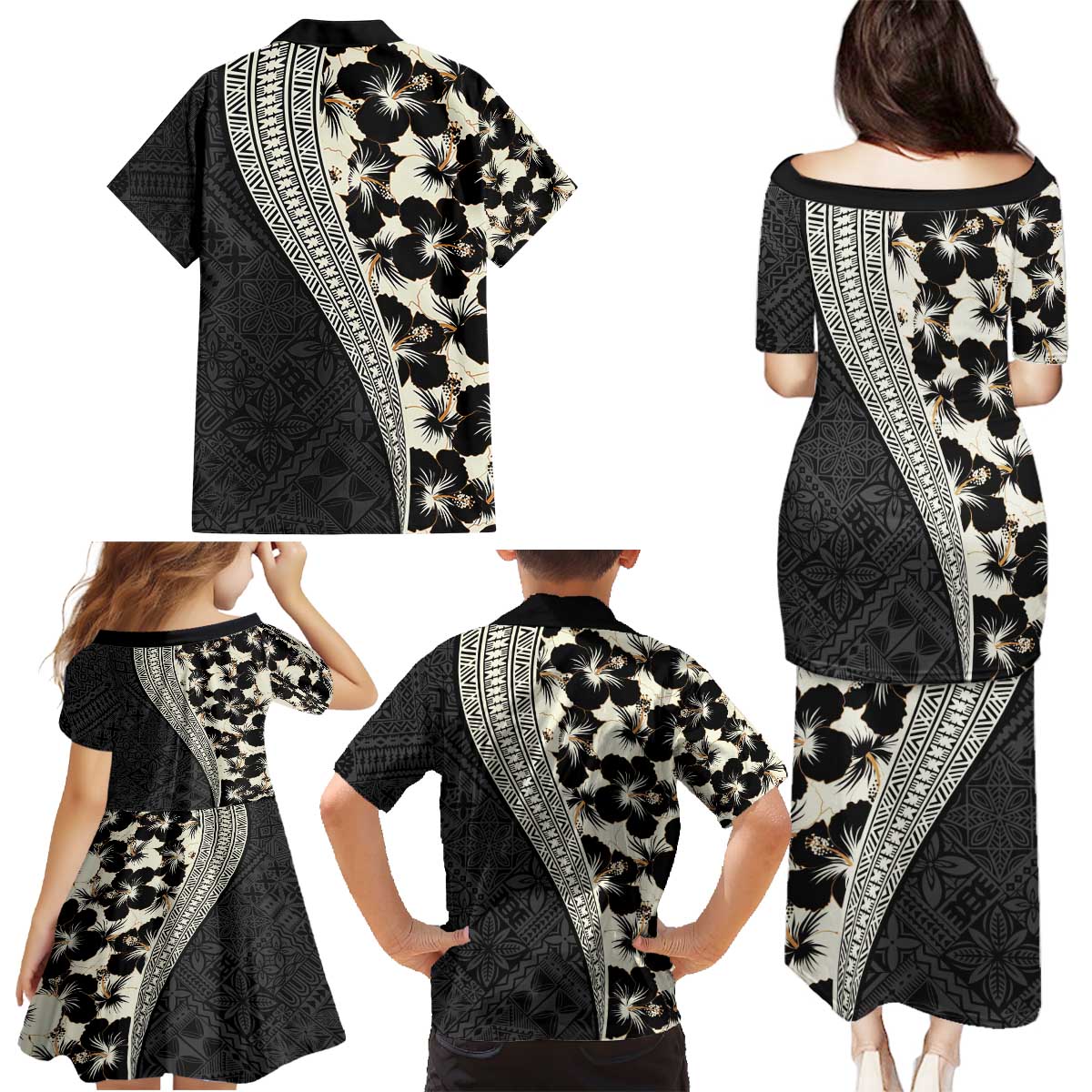 Bula Hibiscus Festival Family Matching Puletasi and Hawaiian Shirt Tapa Pattern Half Style