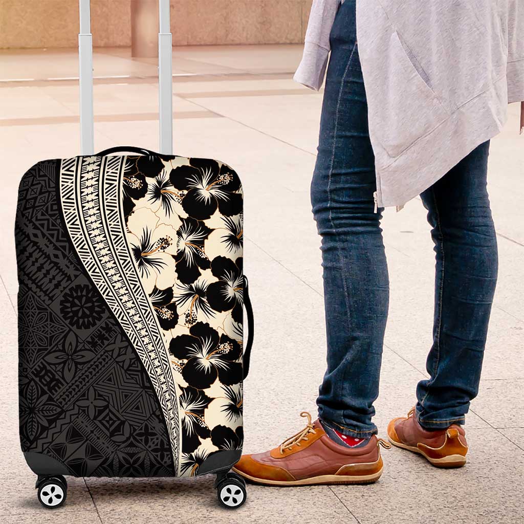 Bula Hibiscus Festival Luggage Cover Tapa Pattern Half Style LT03 Beige - Polynesian Pride