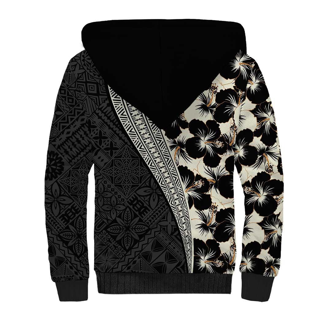 Bula Hibiscus Festival Sherpa Hoodie Tapa Pattern Half Style