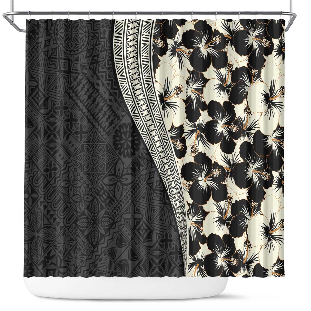 Bula Hibiscus Festival Shower Curtain Tapa Pattern Half Style LT03 Beige - Polynesian Pride
