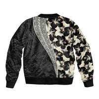 Bula Hibiscus Festival Sleeve Zip Bomber Jacket Tapa Pattern Half Style