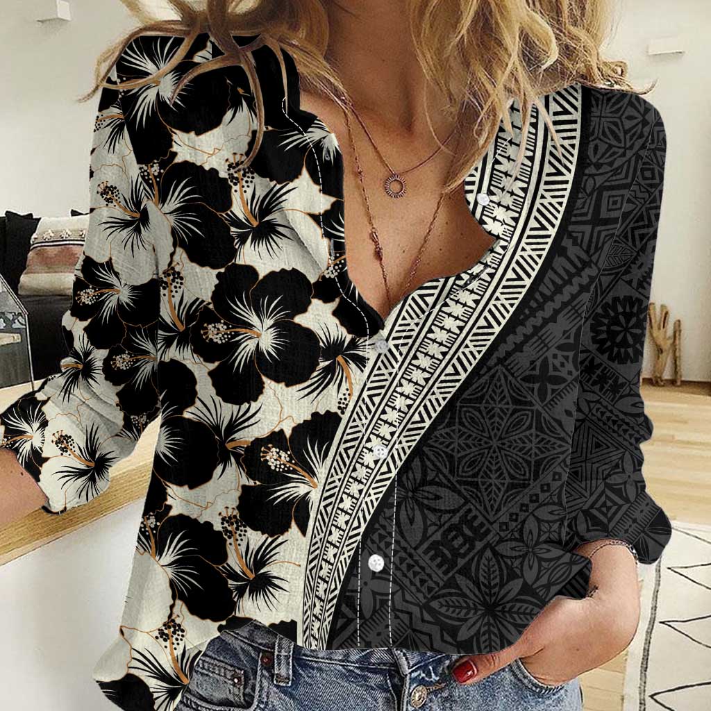 Bula Hibiscus Festival Women Casual Shirt Tapa Pattern Half Style