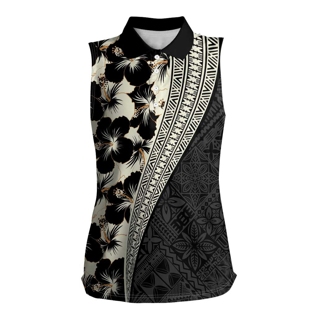 Bula Hibiscus Festival Women Sleeveless Polo Shirt Tapa Pattern Half Style LT03 Female Beige - Polynesian Pride