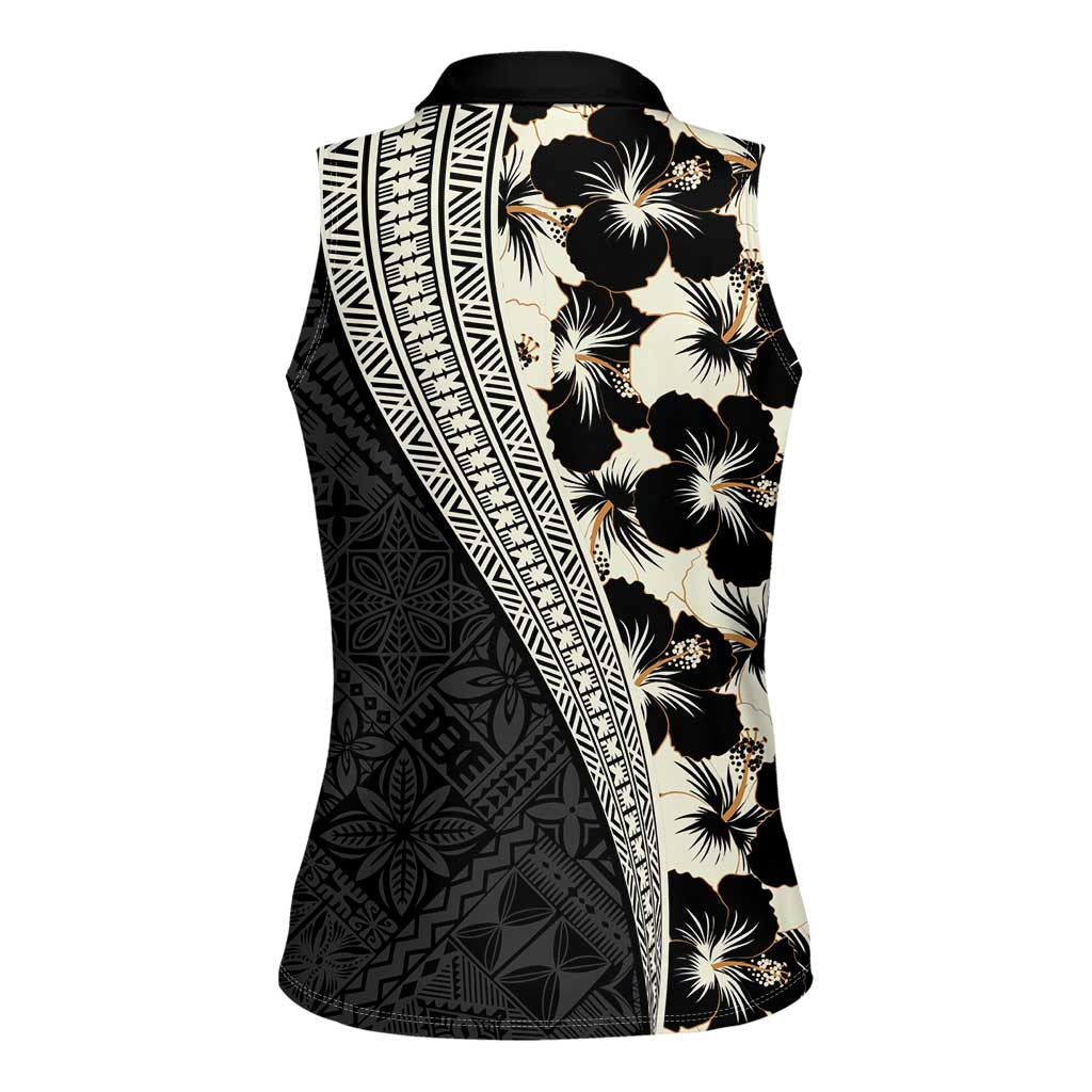 Bula Hibiscus Festival Women Sleeveless Polo Shirt Tapa Pattern Half Style