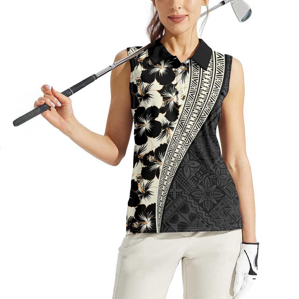 Bula Hibiscus Festival Women Sleeveless Polo Shirt Tapa Pattern Half Style