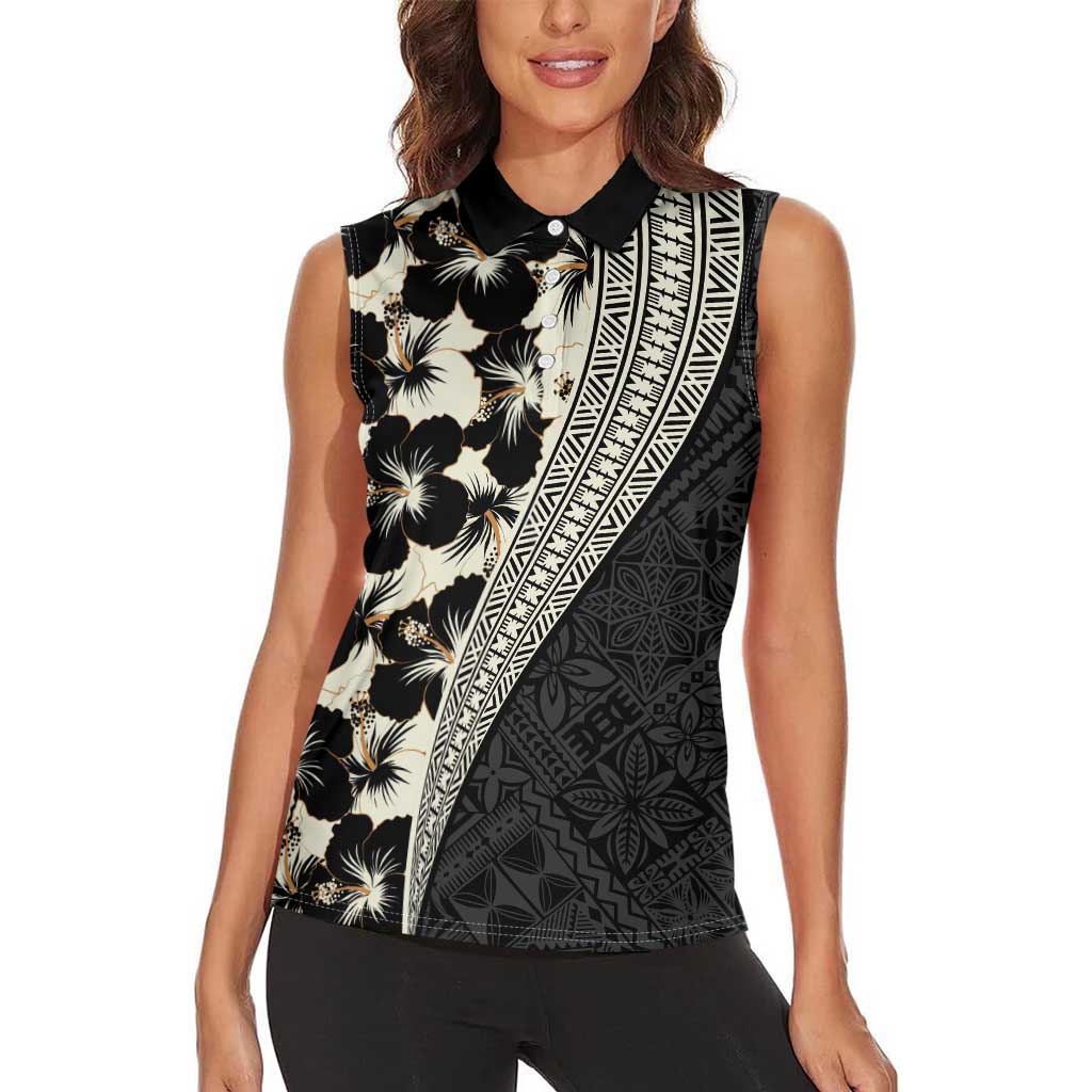 Bula Hibiscus Festival Women Sleeveless Polo Shirt Tapa Pattern Half Style