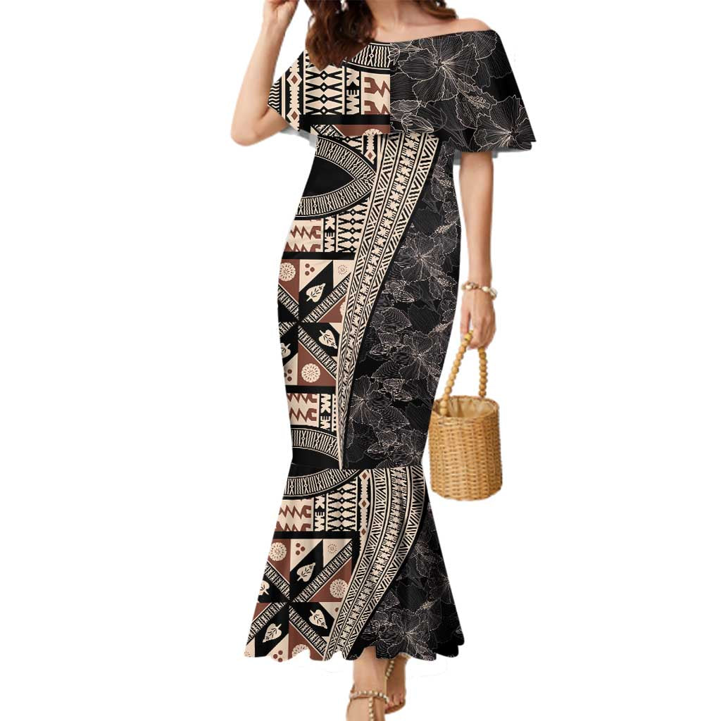 Bula Hibiscus Festival Family Matching Mermaid Dress and Hawaiian Shirt Fijian Masi Pattern Half Style