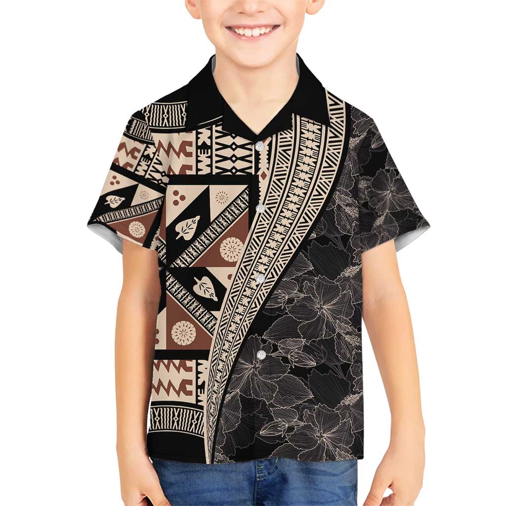 Bula Hibiscus Festival Family Matching Off Shoulder Short Dress and Hawaiian Shirt Fijian Masi Pattern Half Style LT03 Son's Shirt Beige - Polynesian Pride