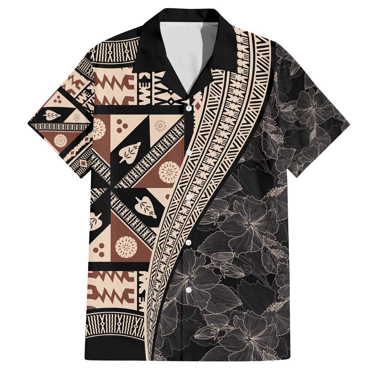 Bula Hibiscus Festival Family Matching Puletasi and Hawaiian Shirt Fijian Masi Pattern Half Style