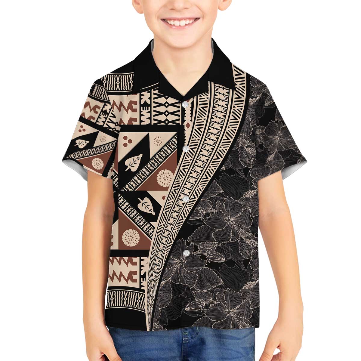 Bula Hibiscus Festival Family Matching Puletasi and Hawaiian Shirt Fijian Masi Pattern Half Style